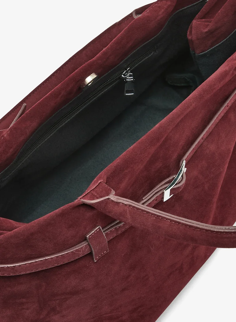 ELLA Burgandy Suede Tote Bag With Buckle for Women | Best Price UAE